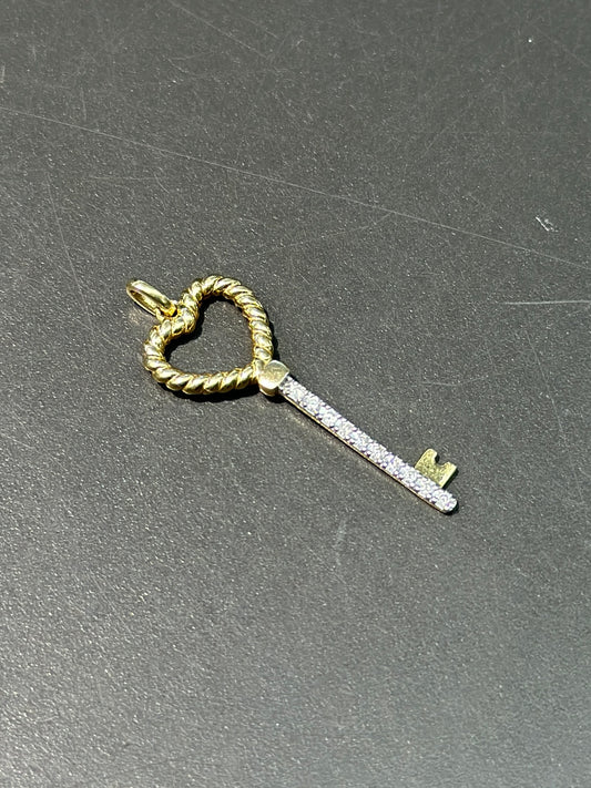 14K Gold Diamond Heart Key Pendant