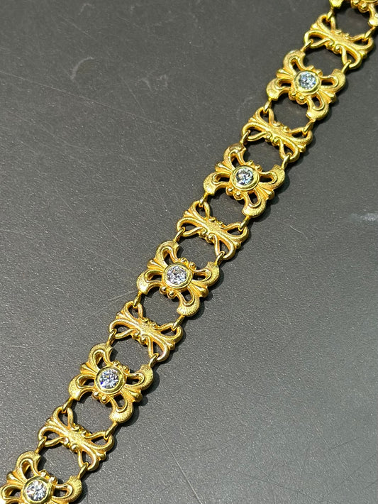 Art Nouveau 14K Gold Two Tone Diamond Motif Bracelet