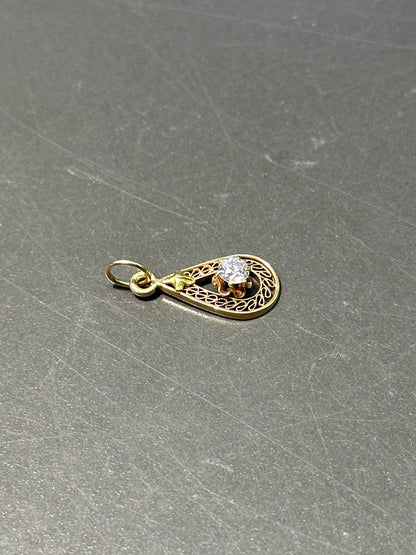装饰艺术 14K 金 0.20 CTW 钻石细丝水滴形吊坠