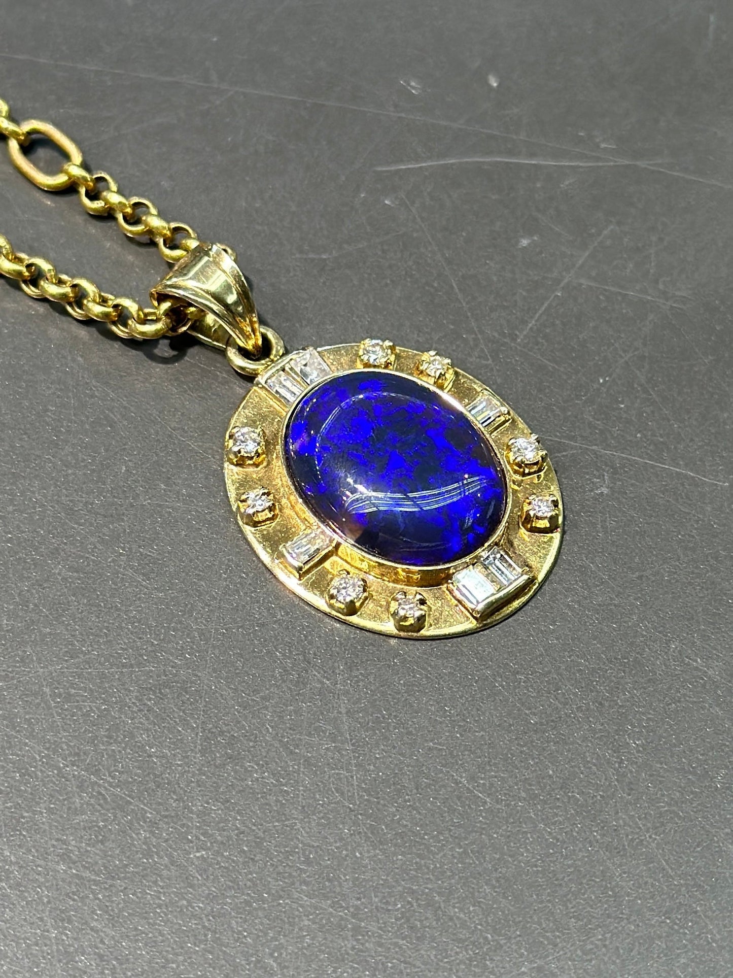 14K Gold Black Opal Diamond Contemporary Pendant