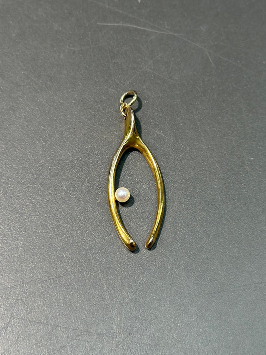 新艺术风格 14K 金珍珠许愿骨转换吊饰