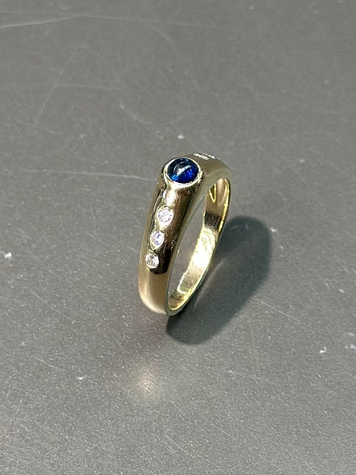 14K Gold Sapphire Diamond Gypsy Ring SZ 6