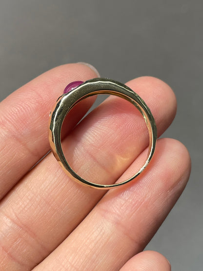 14K Yellow Gold Ruby Diamond Gypsy Ring