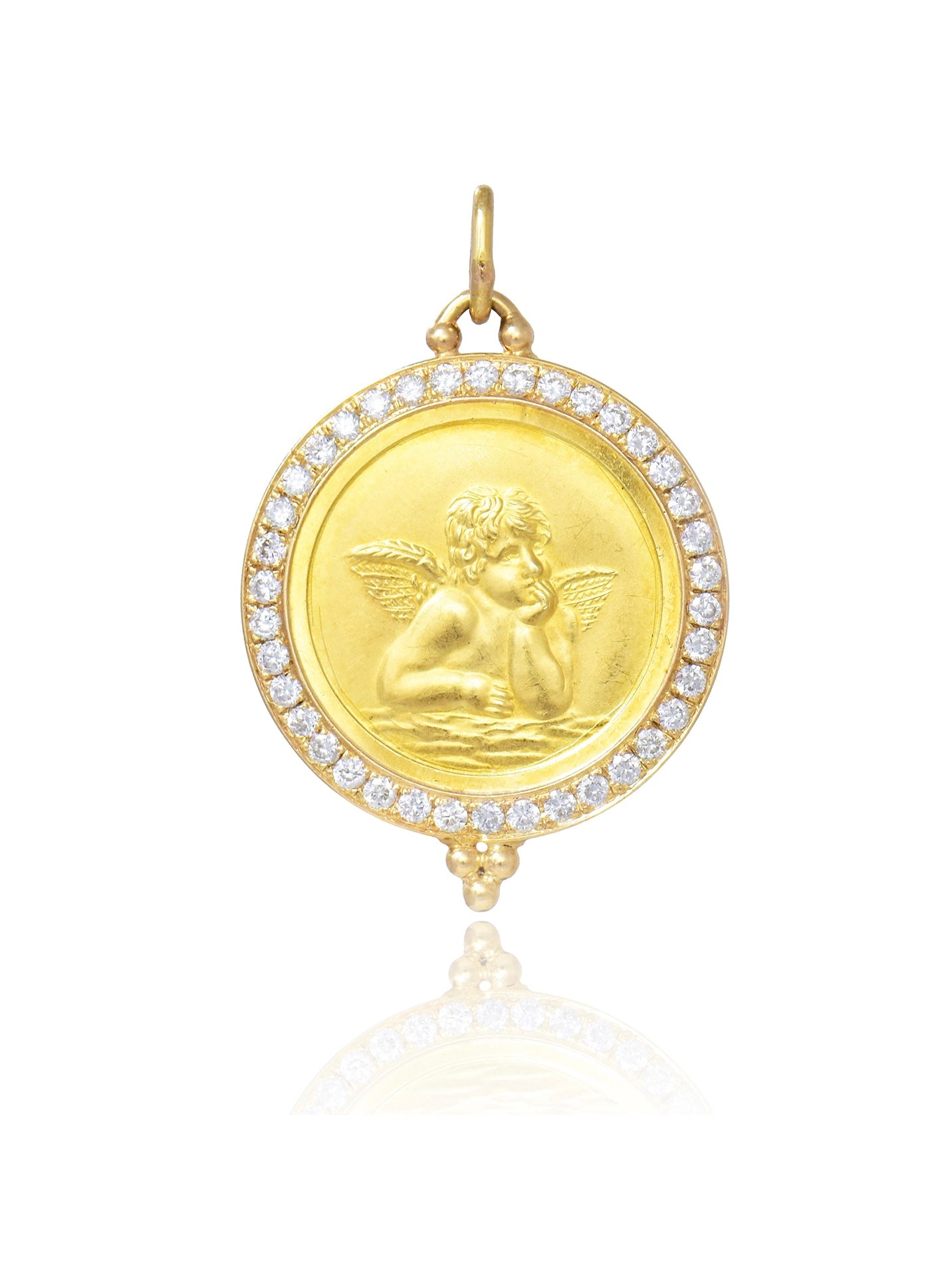 Vintage 14K Gold Diamond Halo Cherub Medallion Pendant