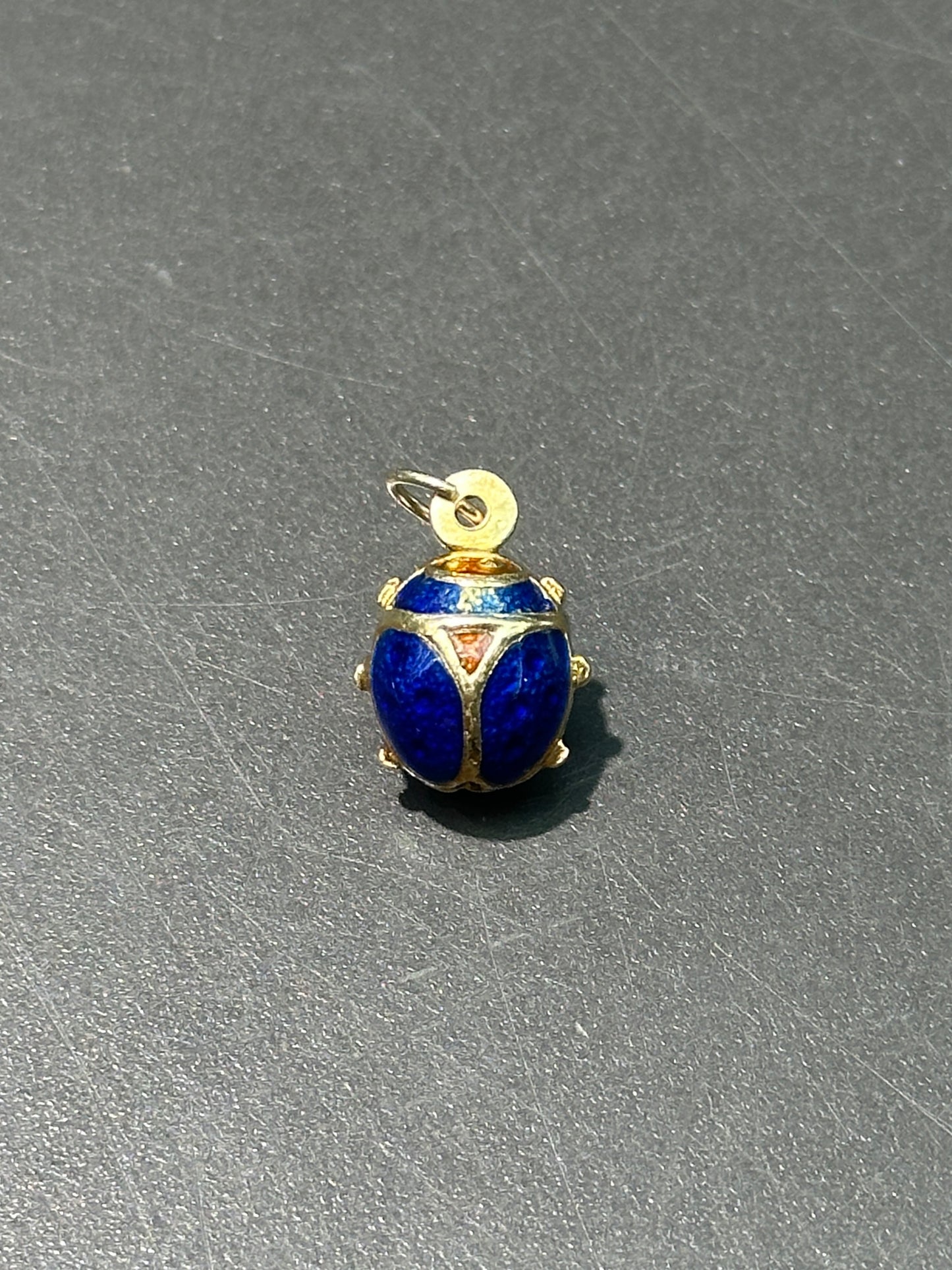 复古 18K 金蓝色珐琅瓢虫吊饰