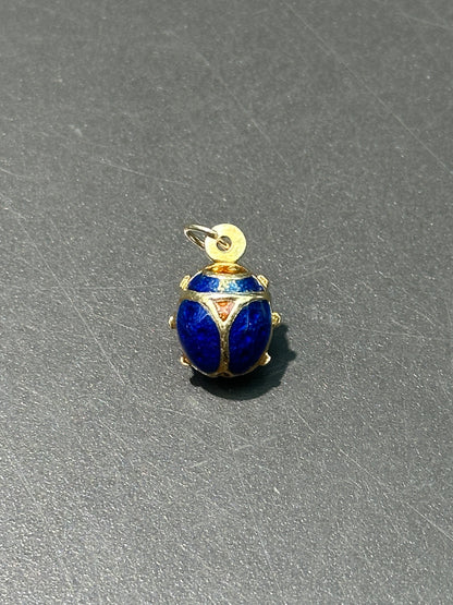 复古 18K 金蓝色珐琅瓢虫吊饰