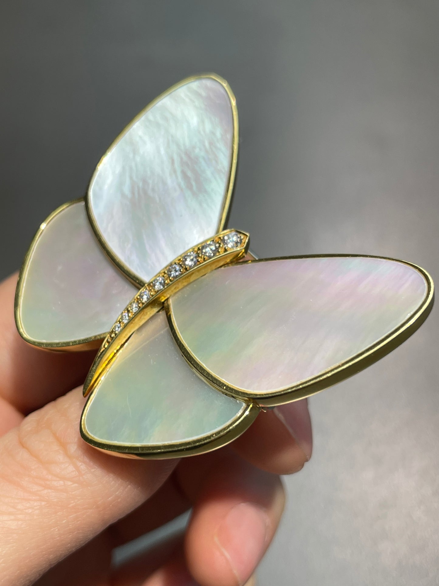 Van Cleef & Arpels 18K Gold Mother of Pearl Diamond Butterfly Brooch