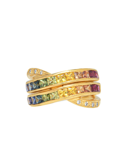 18K Gold Multi-Color Sapphire Diamond Ring
