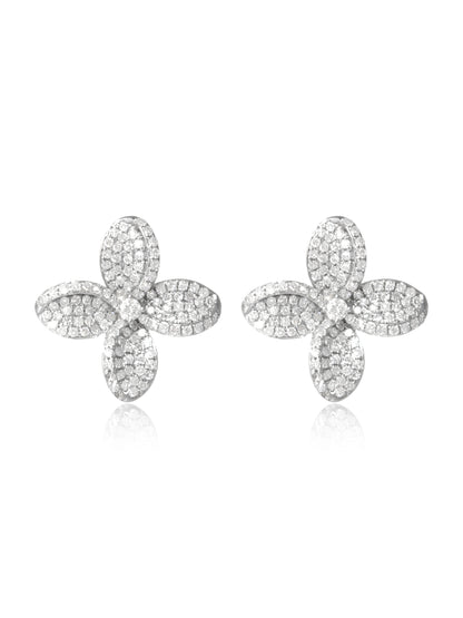 14K Gold Diamond Flower Stud Earring