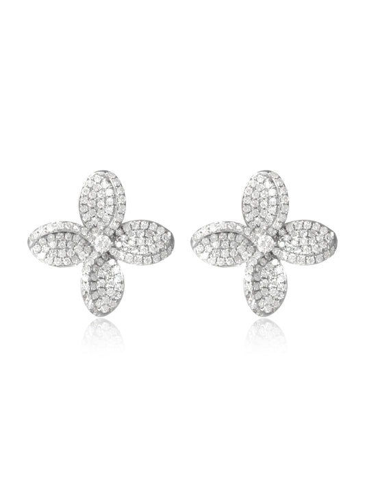 14K Gold Diamond Flower Stud Earring
