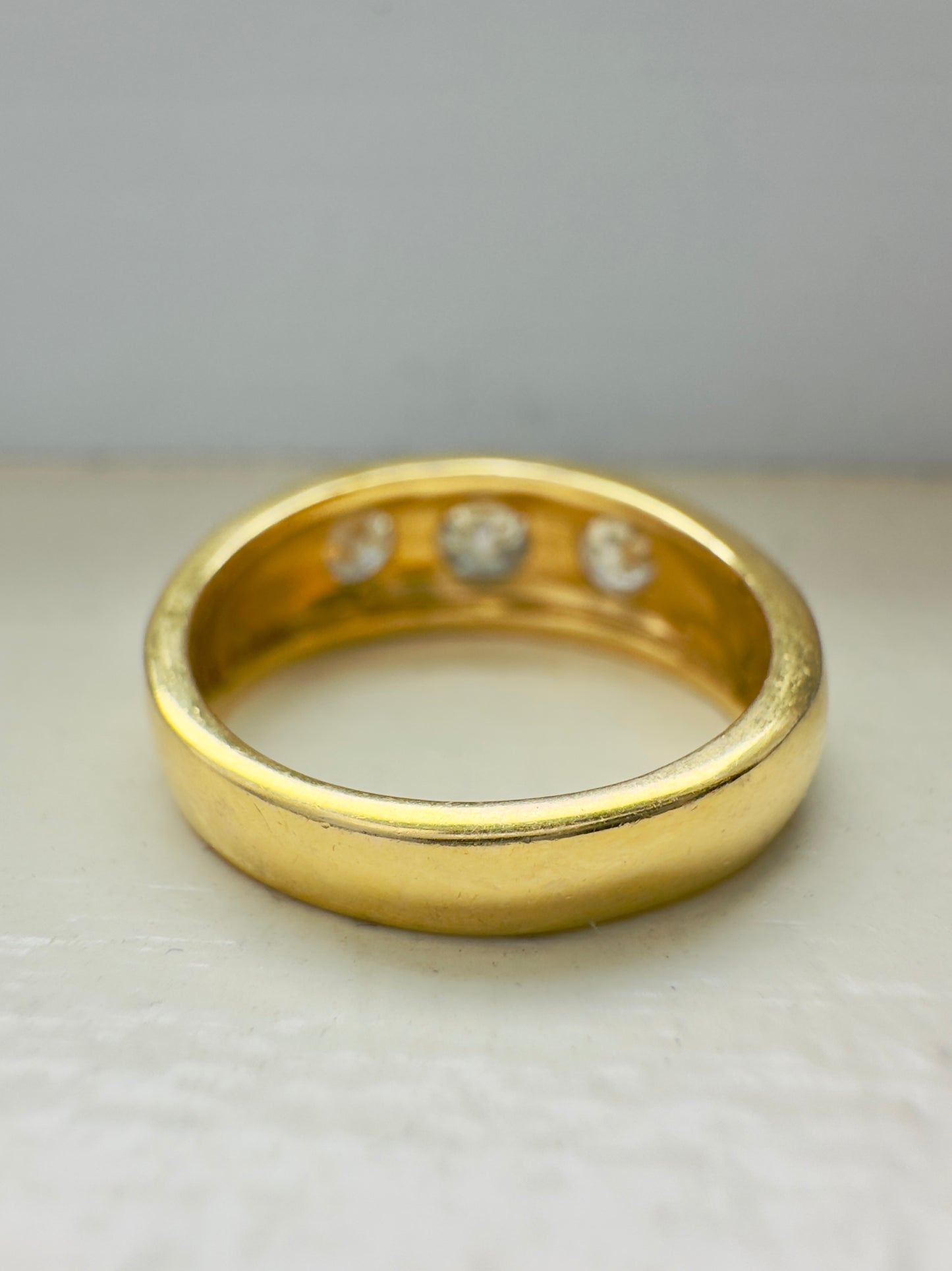 14K Gold Three Stone Gypsy Ring