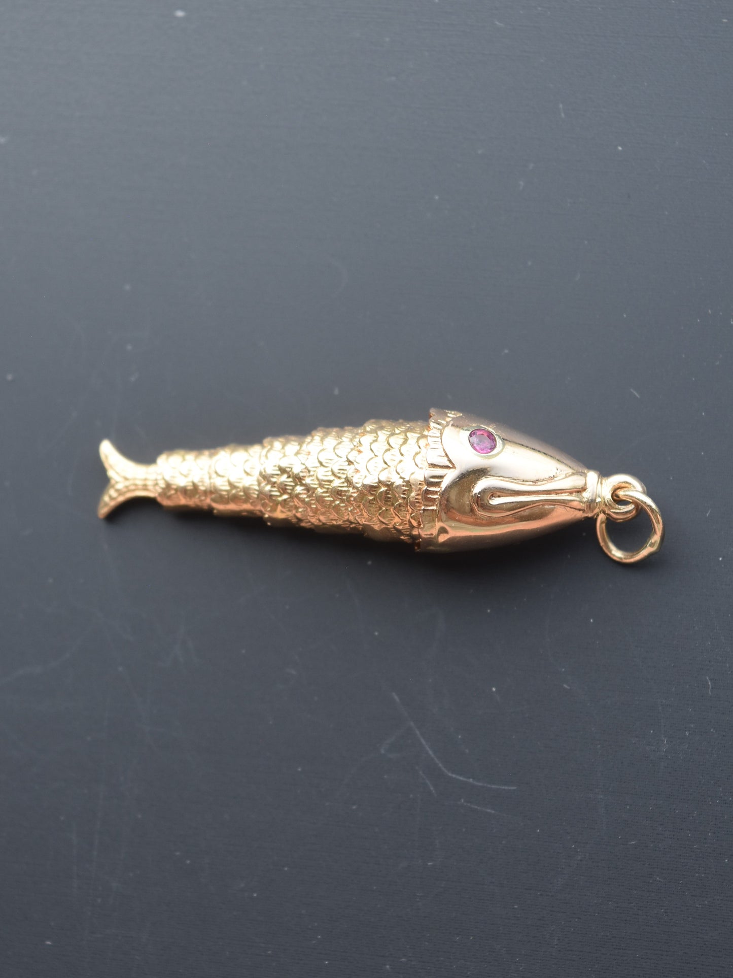 Vintage 14K Gold Large Tourmaline Articulating Fish Charm Pendant