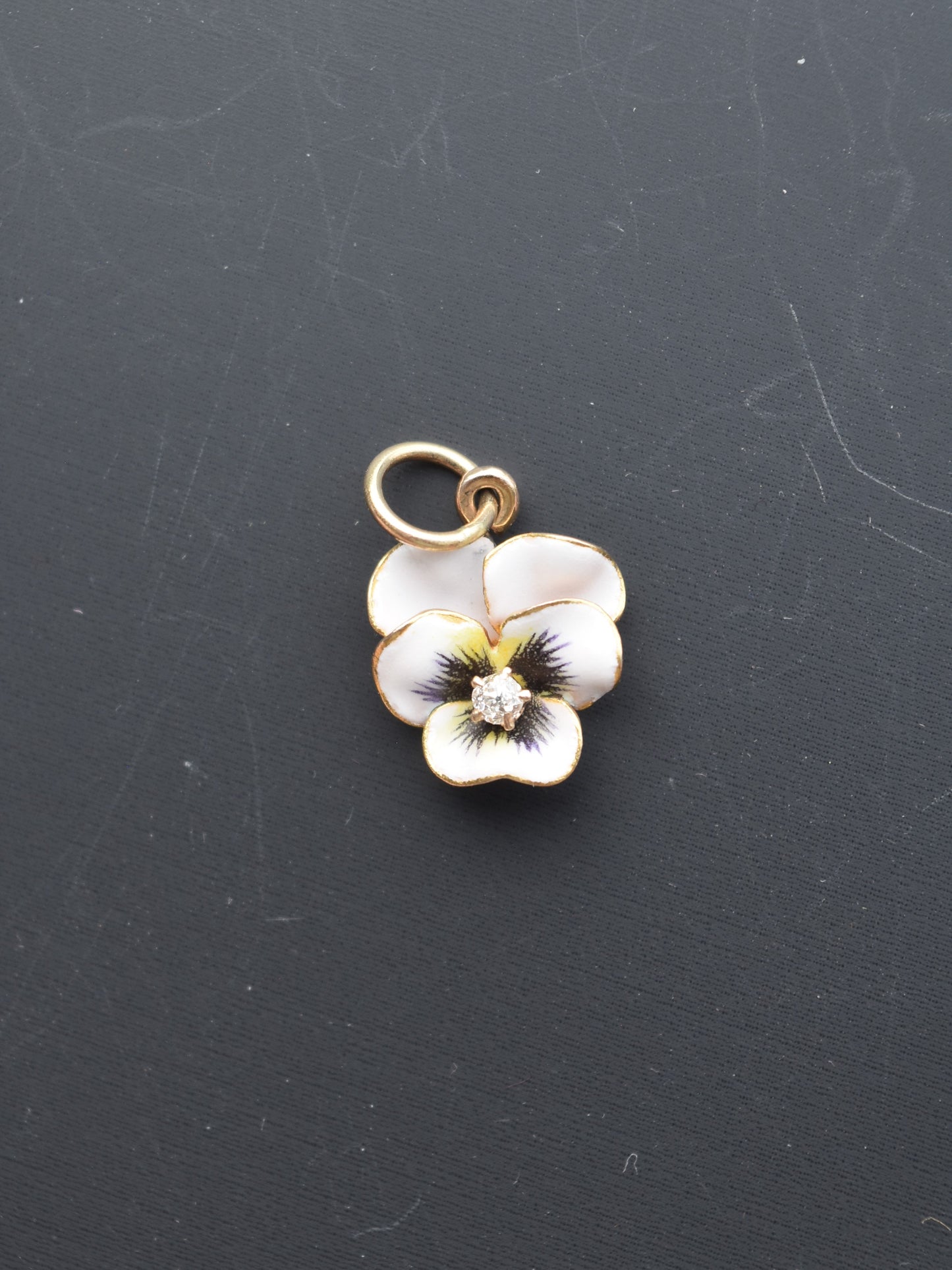 Vintage 14K Diamond White Pansy Flower Charm