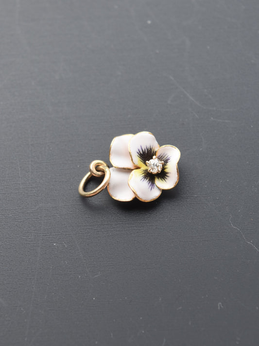 Vintage 14K Diamond White Pansy Flower Charm