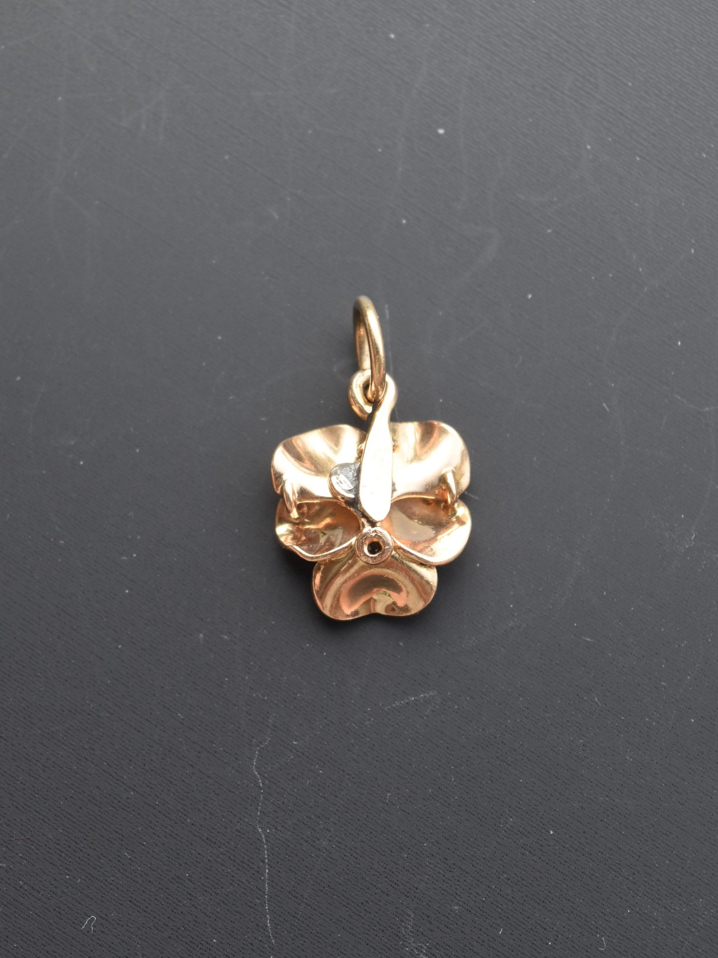 Vintage 14K Diamond White Pansy Flower Charm