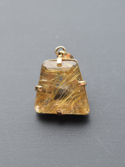 14K 金红石石英吊坠