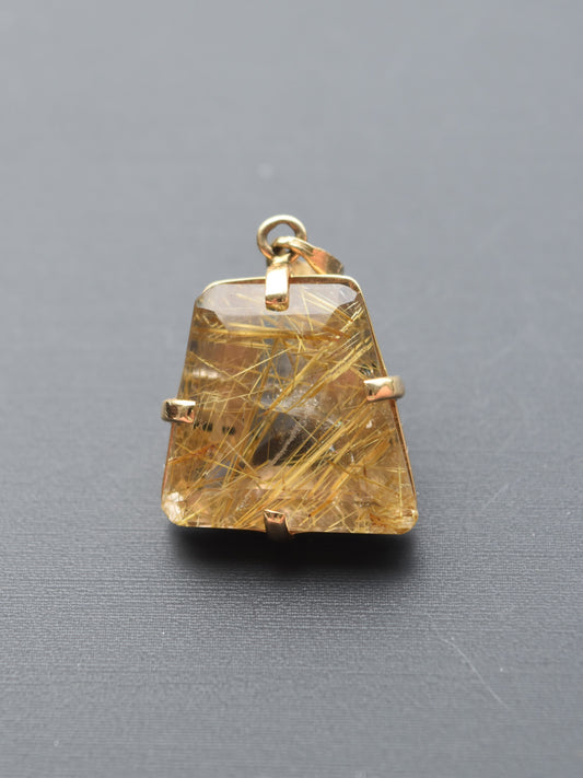 14K 金红石石英吊坠