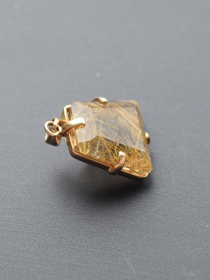 14K 金红石石英吊坠