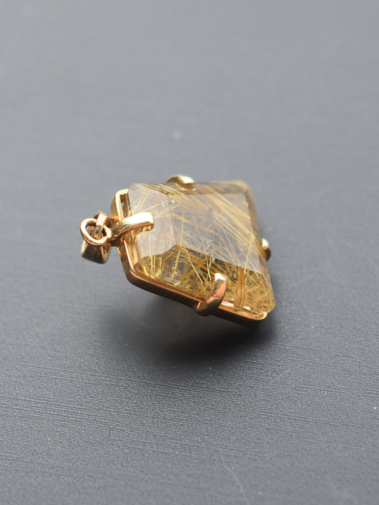 14K 金红石石英吊坠