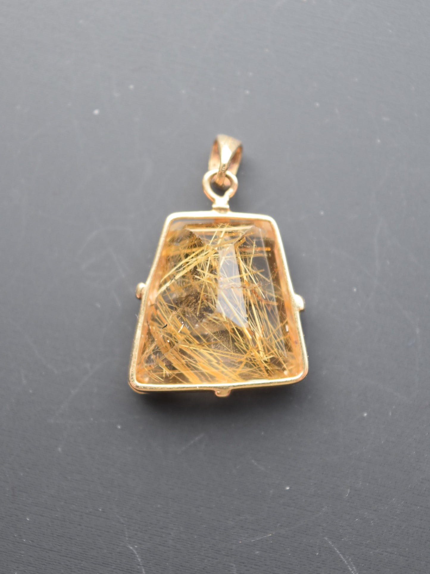 14K 金红石石英吊坠