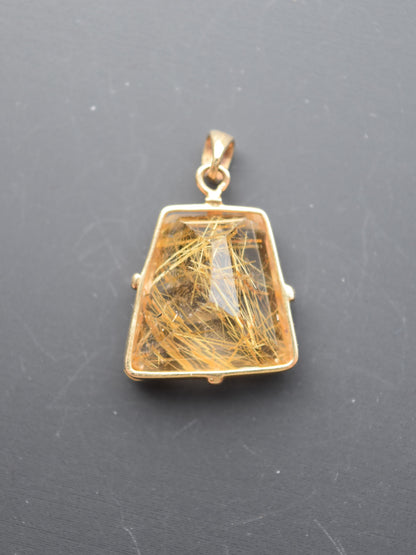 14K 金红石石英吊坠