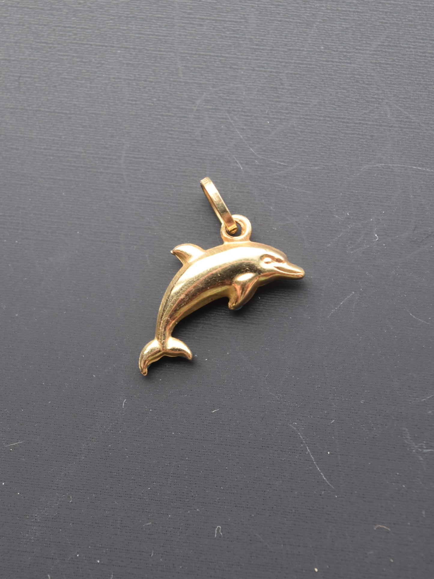 14K Gold Mini Hollow Blue Enamel Dolphin Charm Pendant