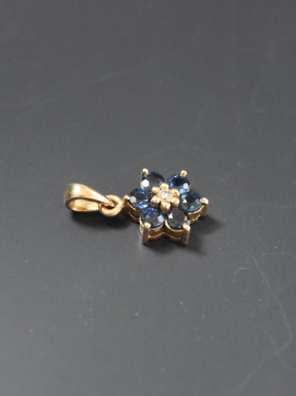 14K 金蓝宝石钻石花朵吊坠