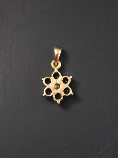 14K 金蓝宝石钻石花朵吊坠