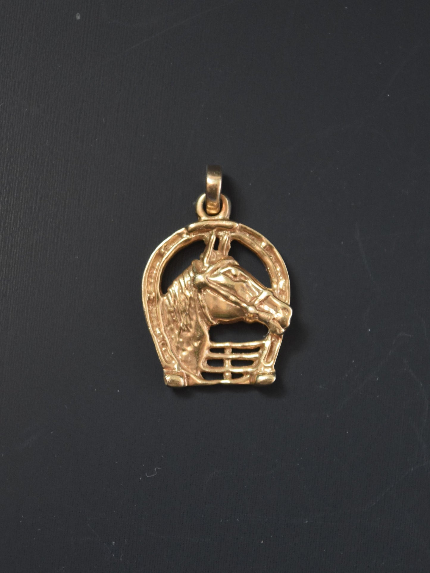 14K Gold Horseshoe Horse Charm