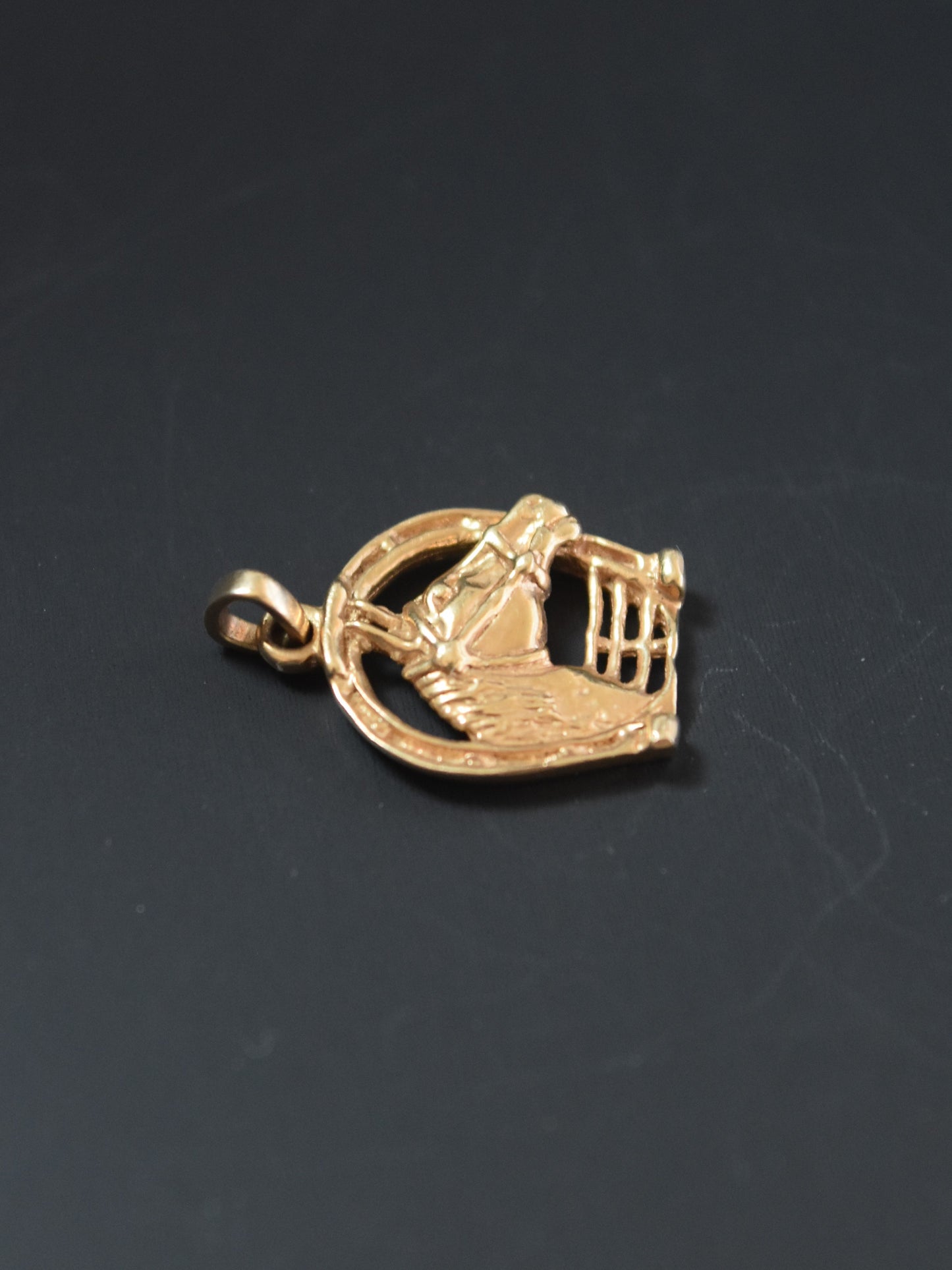 14K Gold Horseshoe Horse Charm