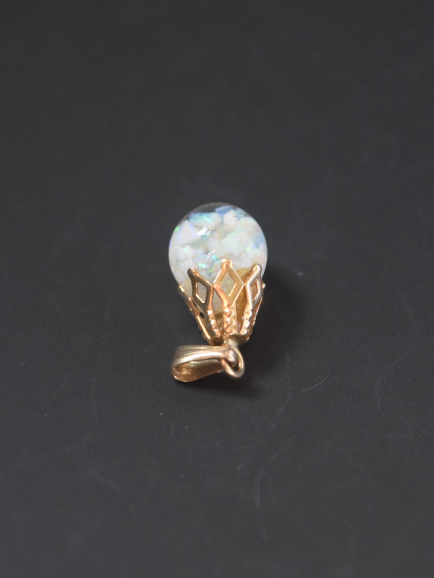 Vintage 14K Gold Crushed Floating Opal Charm