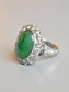 Bague Art Déco Platinum Jade Diamond Halo SZ 6.5