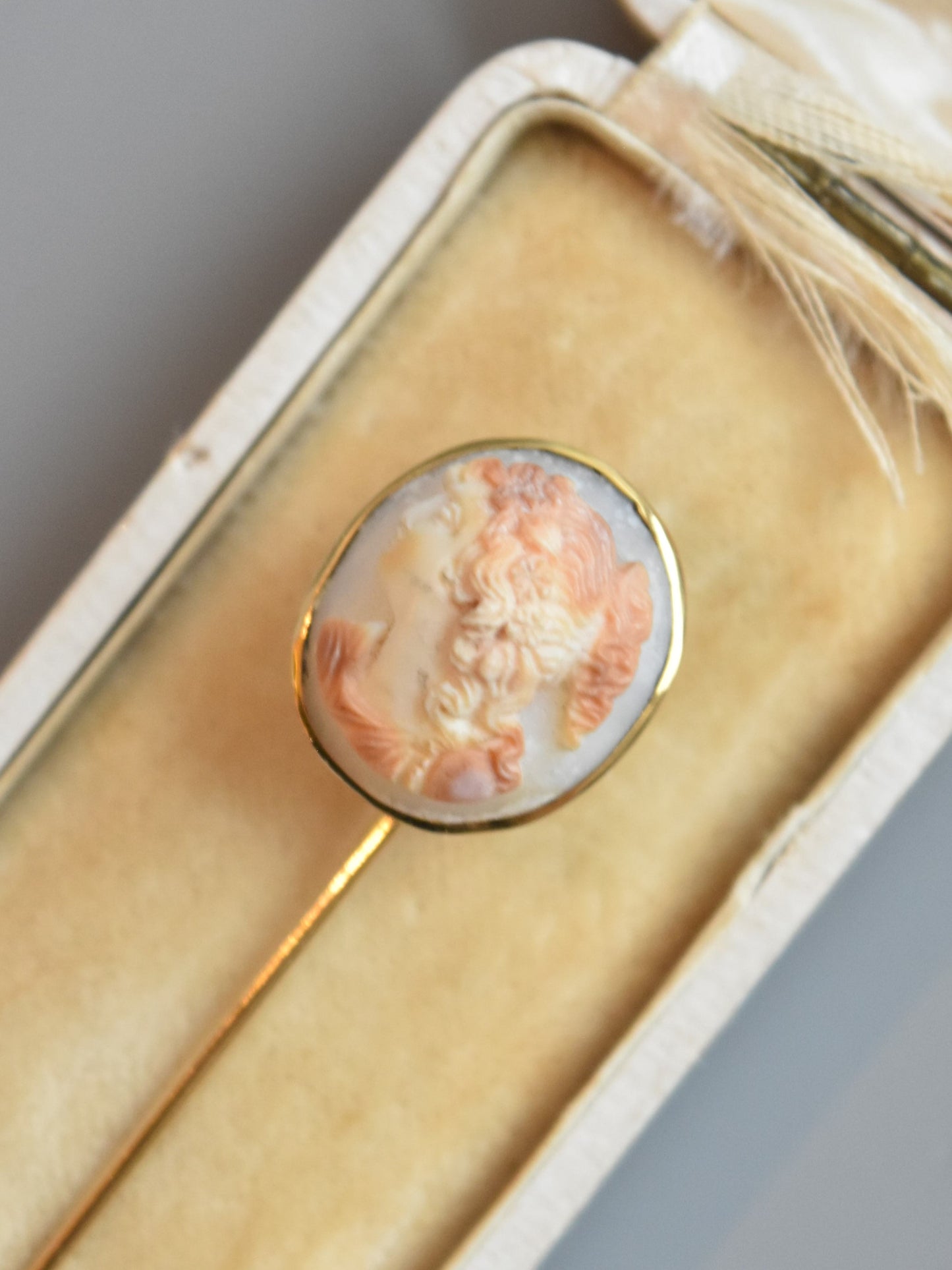 Victorian 14K Gold Shell Cameo Lady Profile Stick Pin