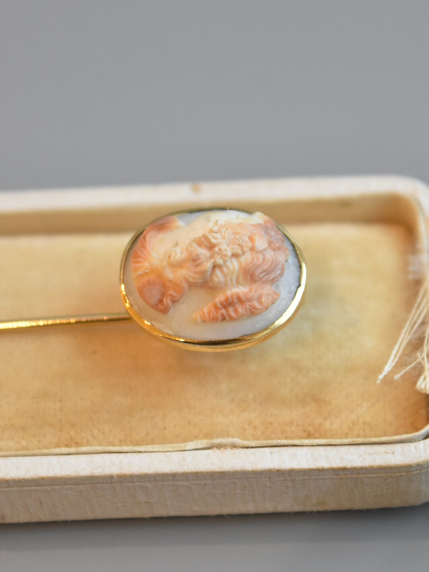 Victorian 14K Gold Shell Cameo Lady Profile Stick Pin