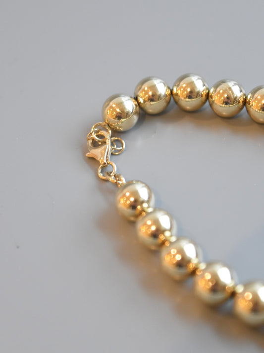 14K Gold 8.0 mm Beaded Bracelet 7.5 inch