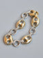 14K Gold Two Tone Faceted Puffed Mariner Bracelet 7.5 inch