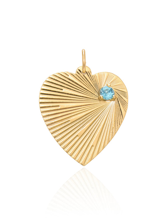 Vintage 14K Gold Topaz Engine Turned Heart Charm