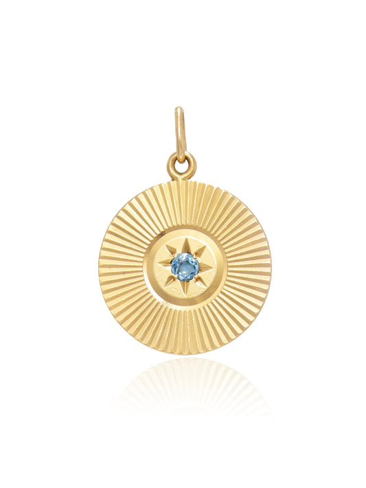 Vintage 14K Gold Topaz Engine Turned Charm