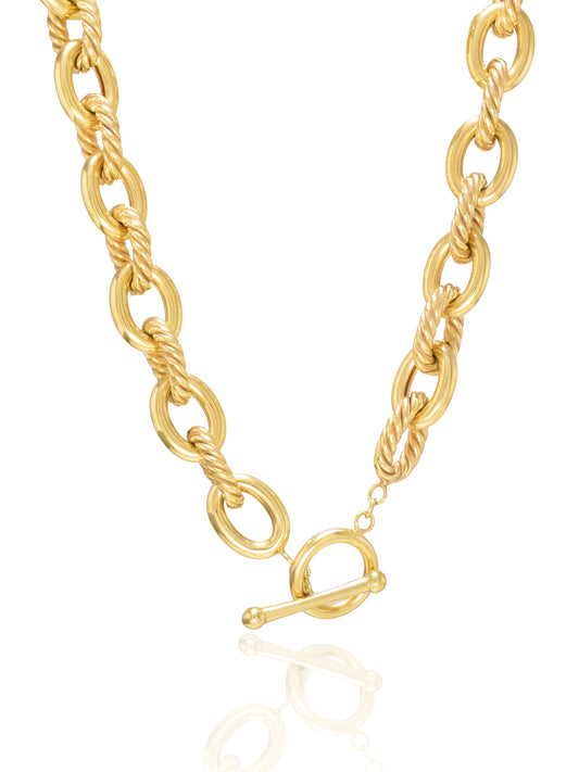14K Gold Oval Link Toggle Chain Necklace