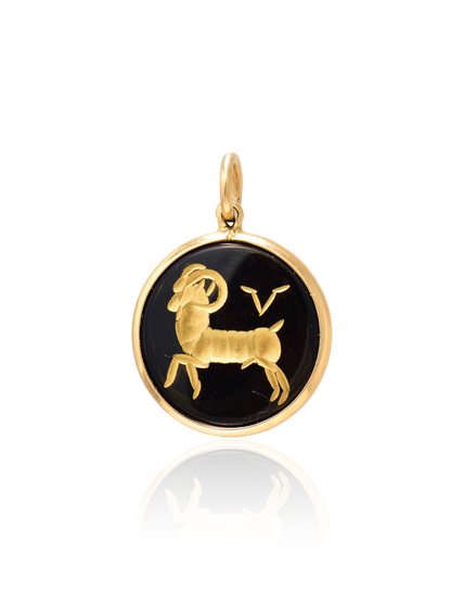 14K Gold Aries Onyx Charm