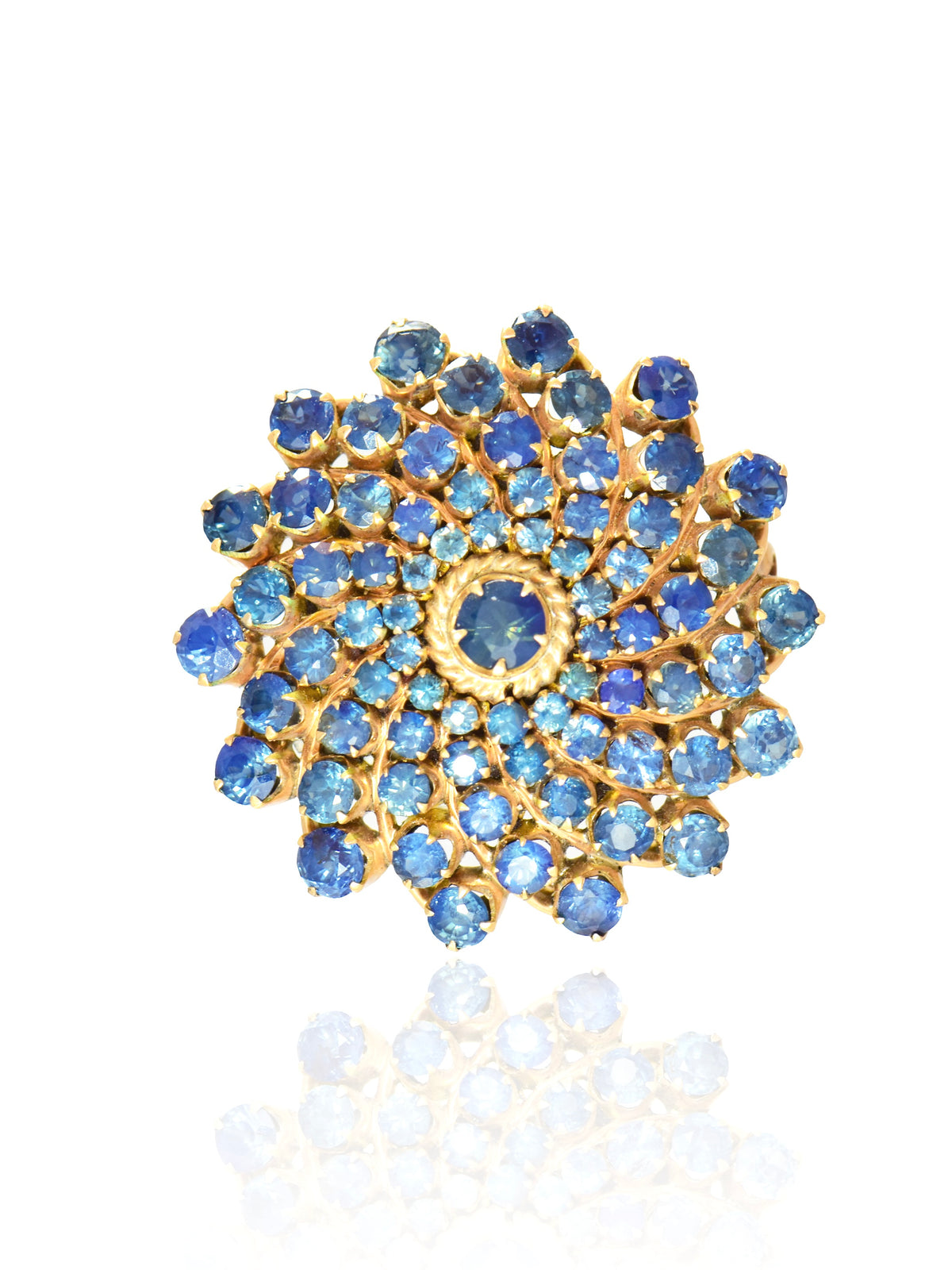 Vintage 14K Gold Sapphire Spiral Cluster Brooch