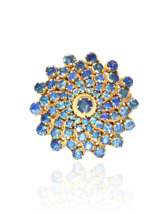 Vintage 14K Gold Sapphire Spiral Cluster Brooch