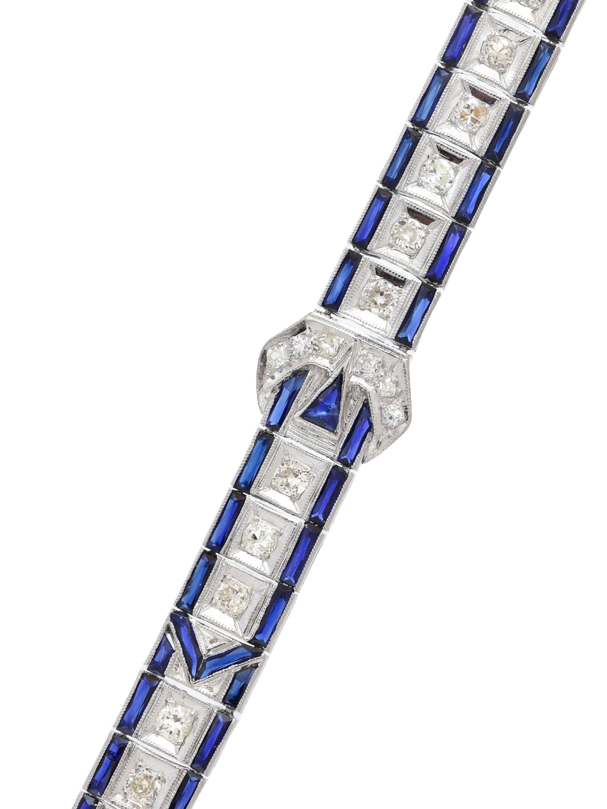 Art Deco Platinum 2.94 CTW Diamond Sapphire Buckle Bracelet