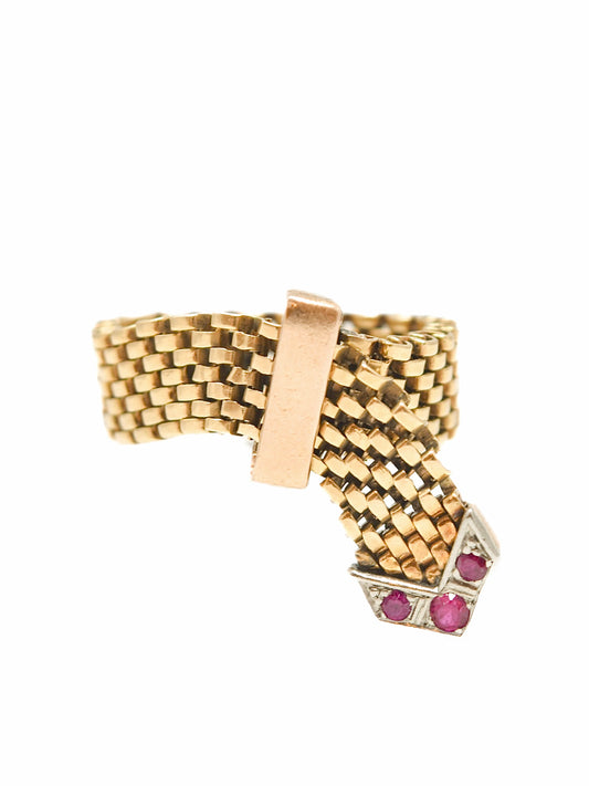Retro 14K Gold Ruby Buckle Belt Ring