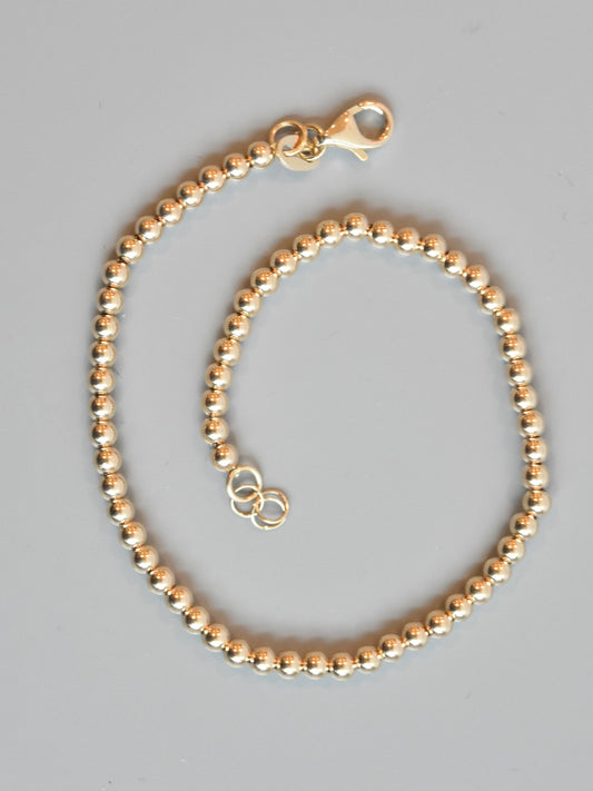 14K Gold 3.0 mm Beaded Bracelet 7.5 inch