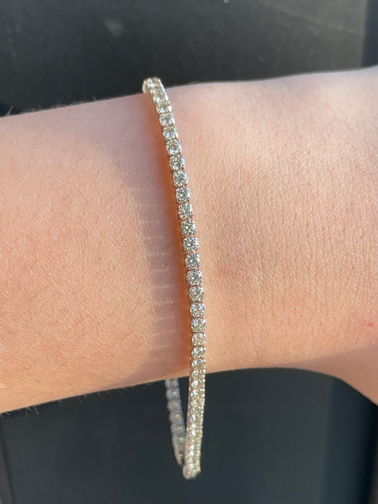 14K 白金 3.00 CTW 钻石网球手链