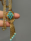 Retro 18K Yellow Gold Turquoise Popcorn Chain Tassel Necklace