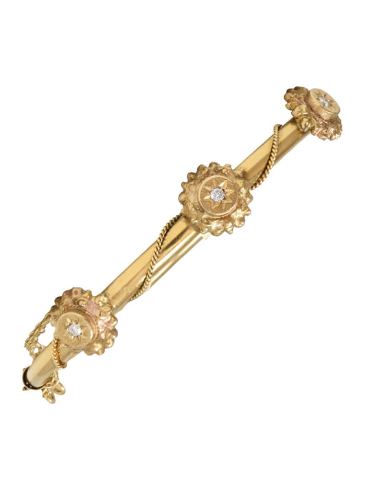 Vintage 14K Gold Diamond Starburst Bangle Bracelet