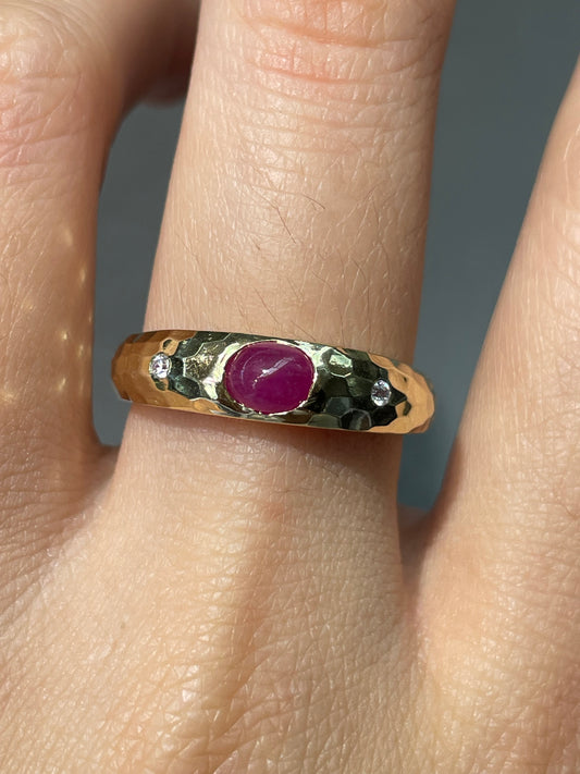 14K Yellow Gold Ruby Diamond Gypsy Ring