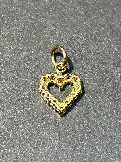 复古 18K 金钻石开心心吊坠